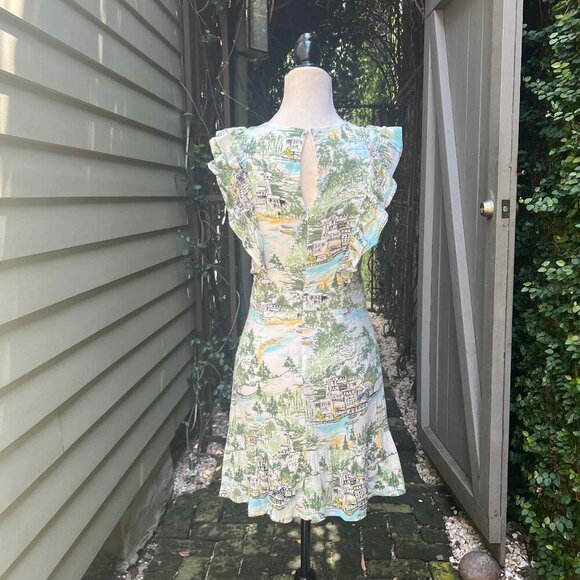 Sugarlips Francine Toile Print Ruffle Mini Dress Multi-Green Anthropologie - Picture 6 of 14